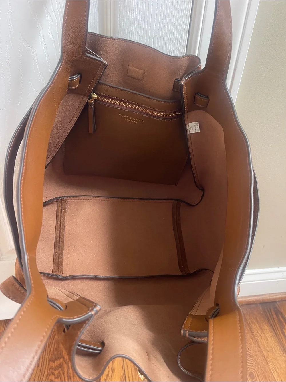 Tory Burch Large Romy Caramel Suede Shoulder Tote Bag